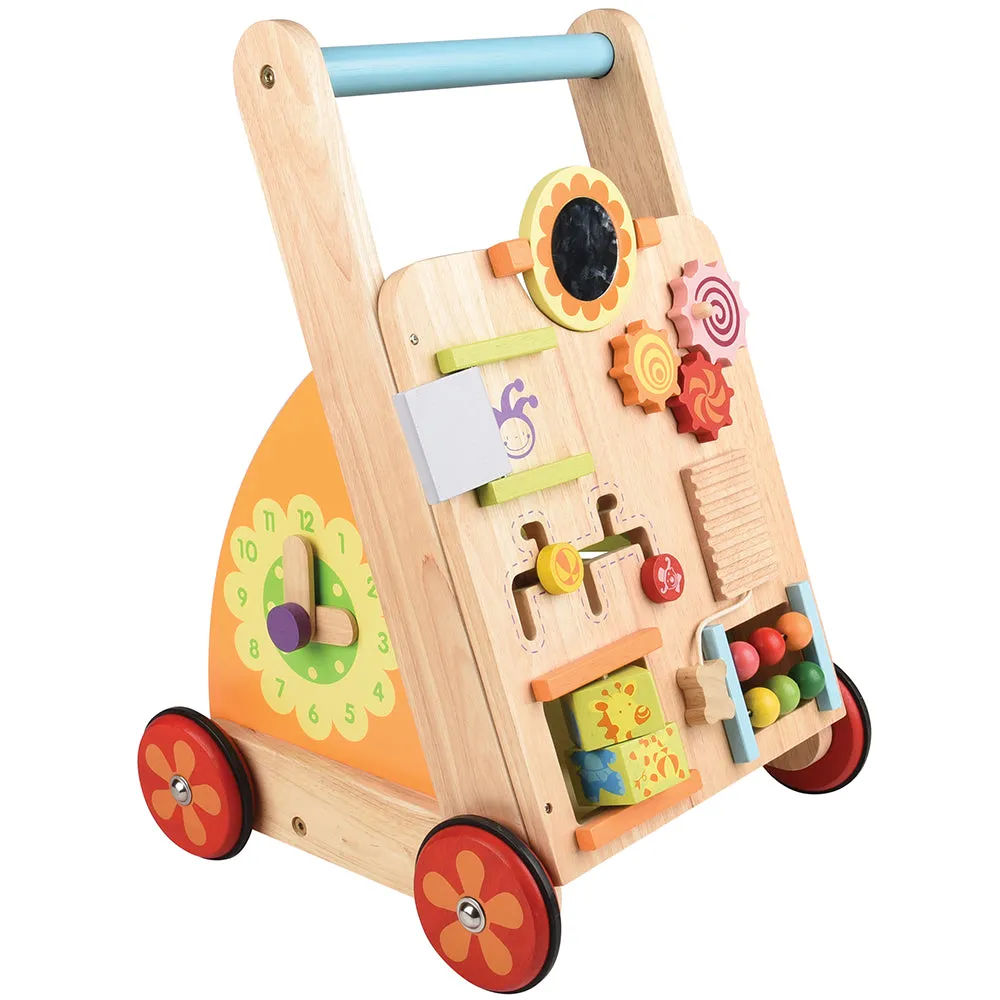 Solid Wood Activity Walker | Sensory Exploration with Spinning Mirror & Gears & Mazes