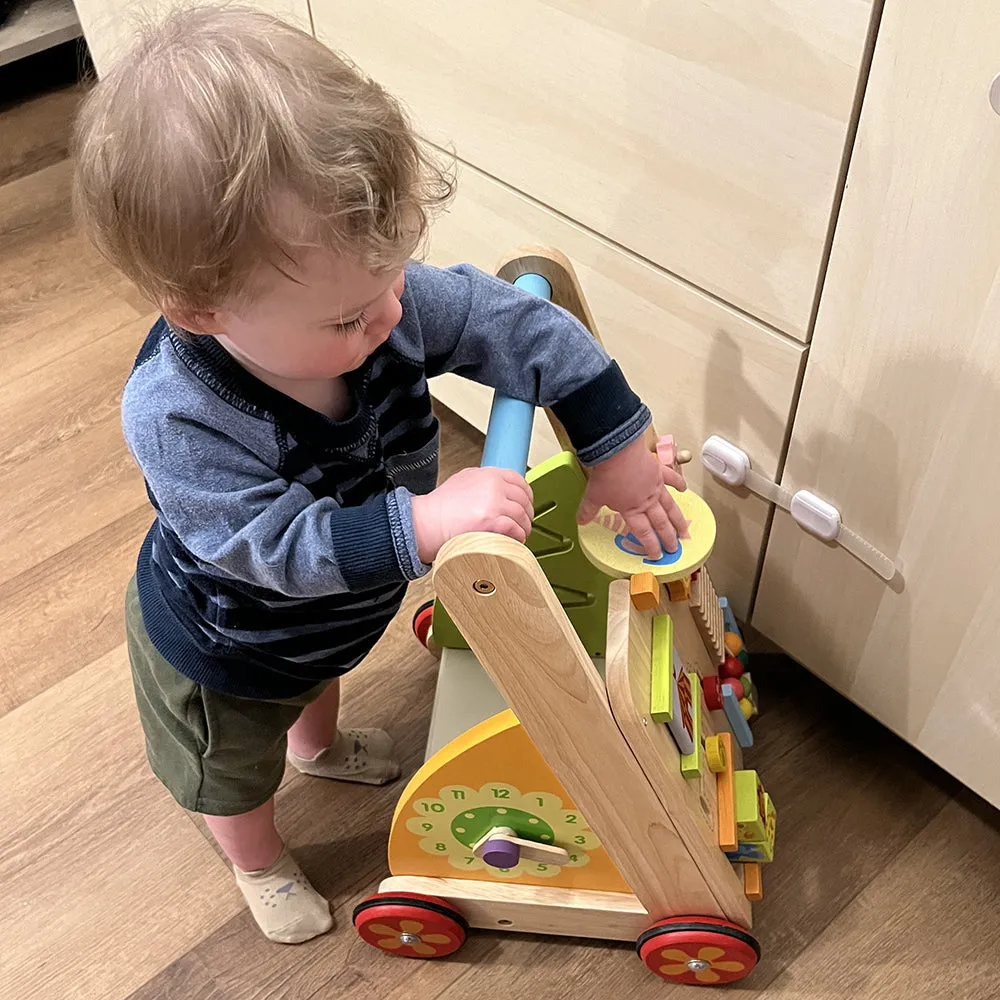 Solid Wood Activity Walker | Sensory Exploration with Spinning Mirror & Gears & Mazes