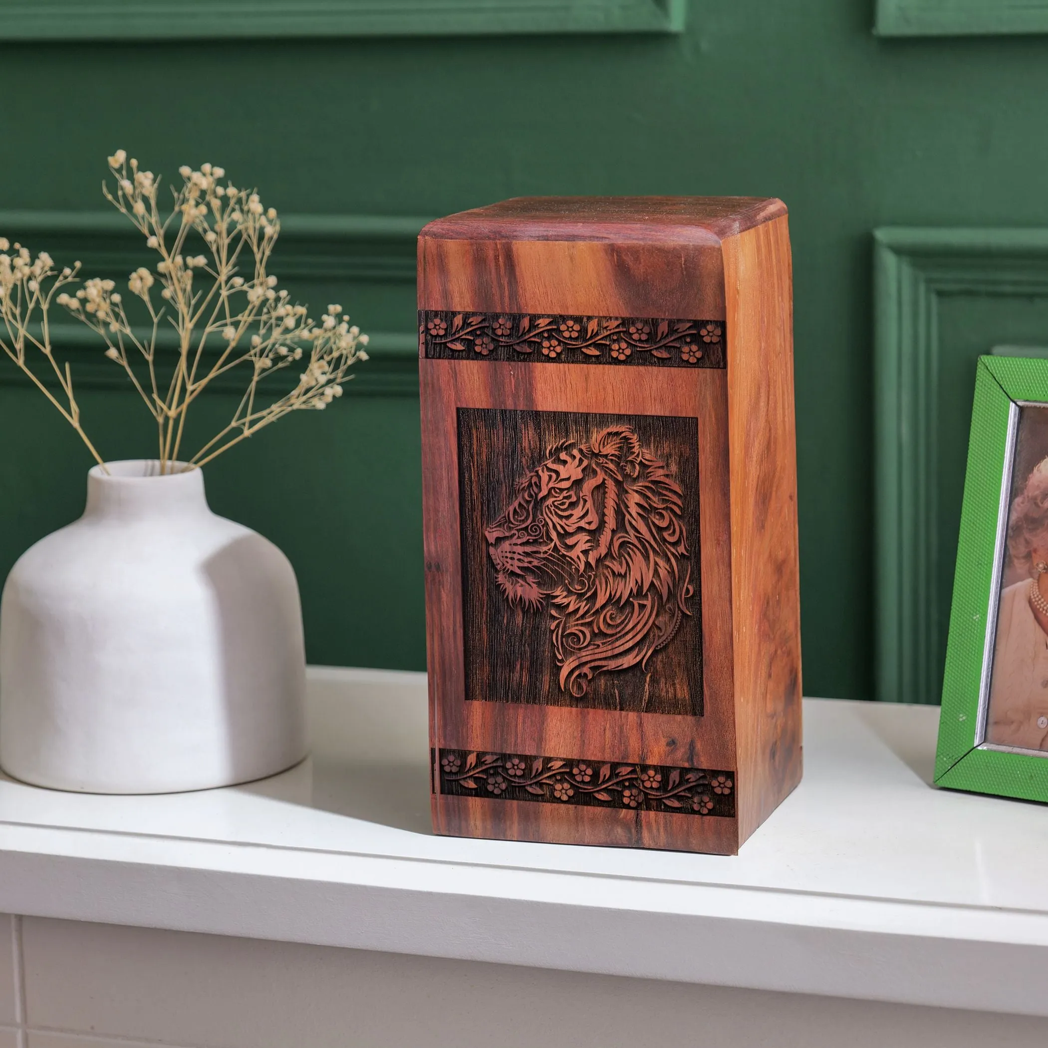 Tiger Wooden Urns For Ashes - A Sacred Ash Holder For Adults