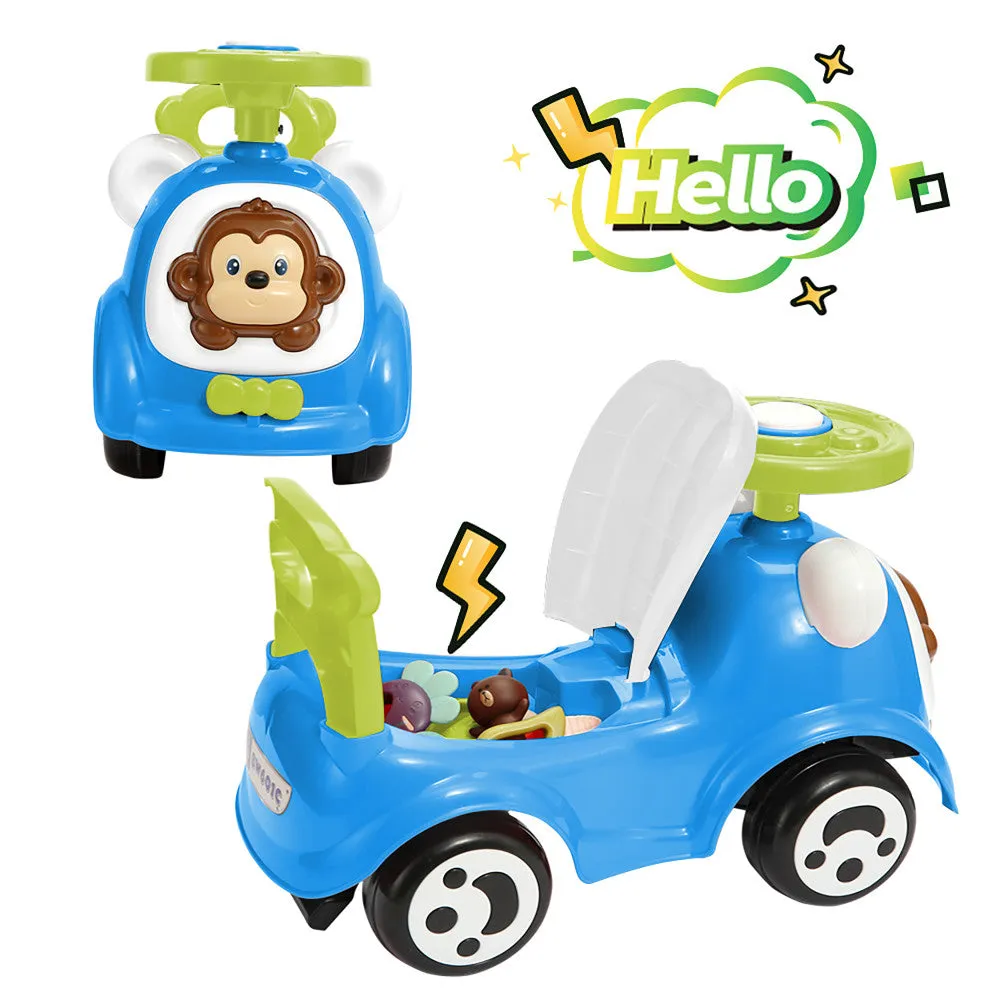 Timate Push & Ride Racer - Blue & Monkey Foot-To-Floor Ride-On