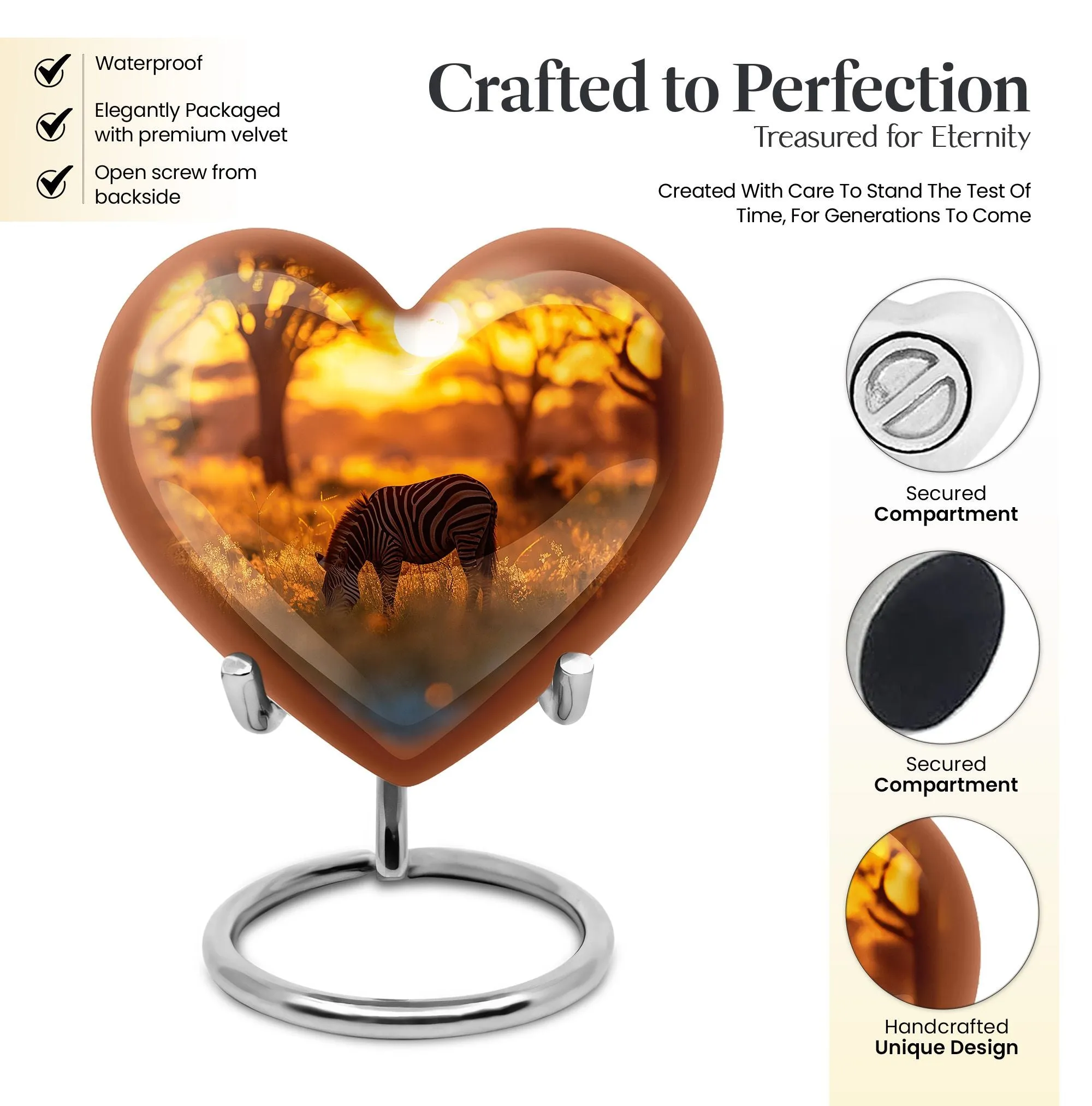 Zebra Urn Tribute:  Large Memorial Urn for Everlasting Memories